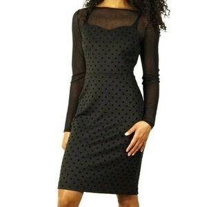 The limited women’s black mesh long sleeve polka dot pencil dress Medium 6 8